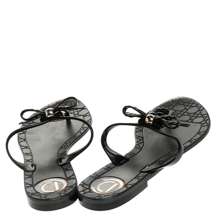 Pre Owned Dior Black Jelly Bow Thongs Flats Size 40