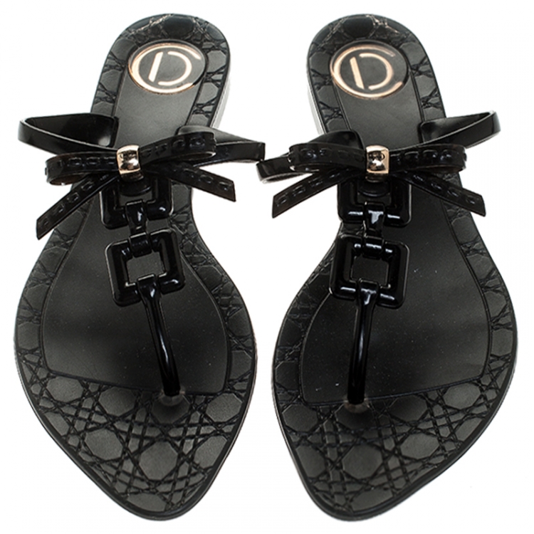 Pre Owned Dior Black Jelly Bow Thongs Flats Size 40