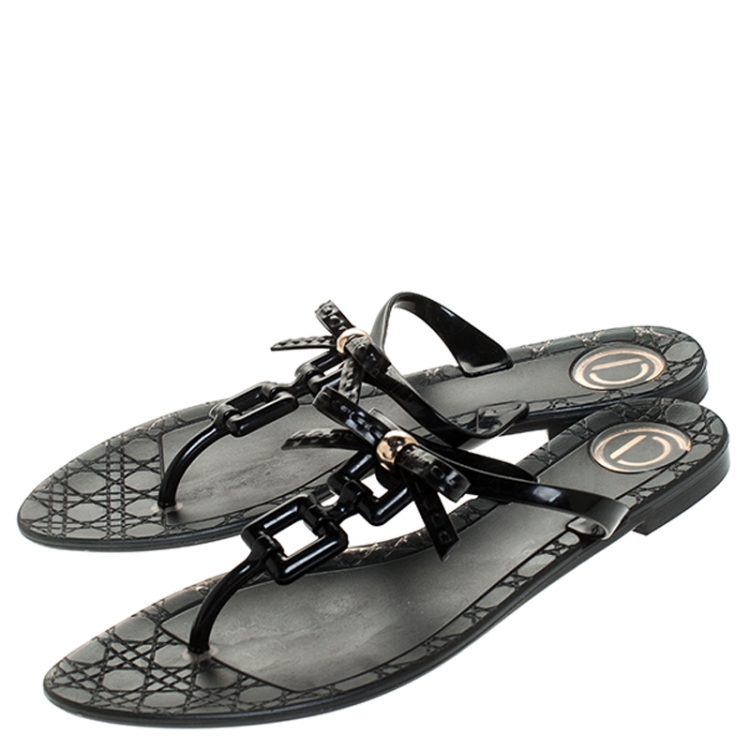 Pre Owned Dior Black Jelly Bow Thongs Flats Size 40