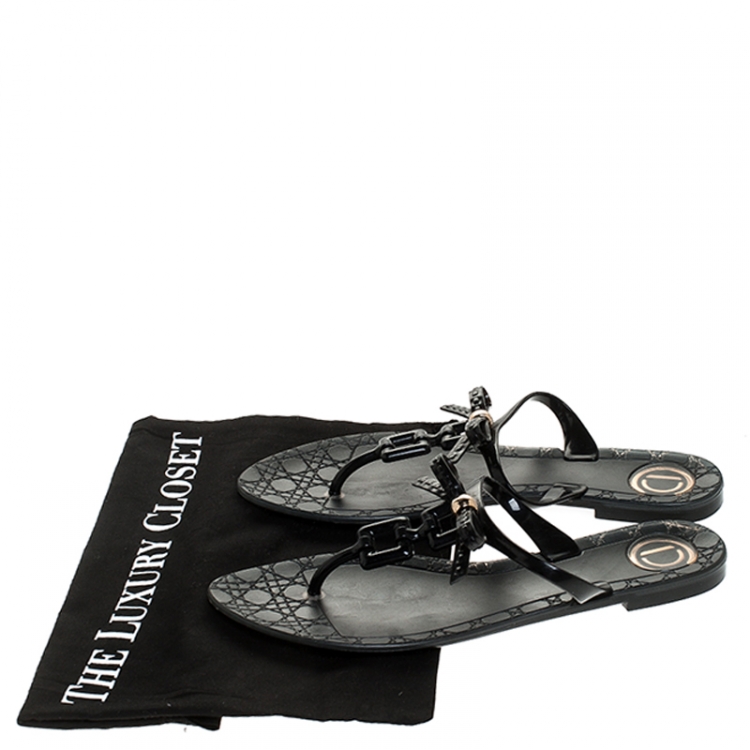Pre Owned Dior Black Jelly Bow Thongs Flats Size 40