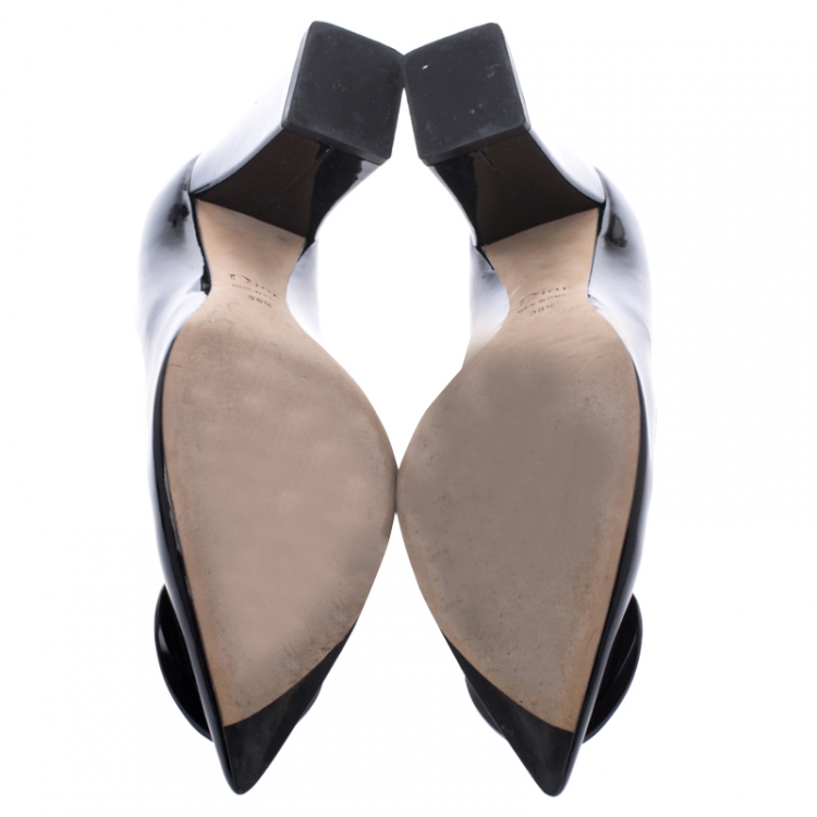 Pre Owned Dior Black Patent Leather Ovale Block Heel Pumps Size 39.5
