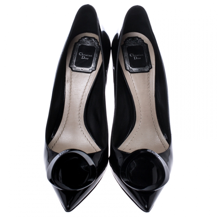 Pre Owned Dior Black Patent Leather Ovale Block Heel Pumps Size 39.5
