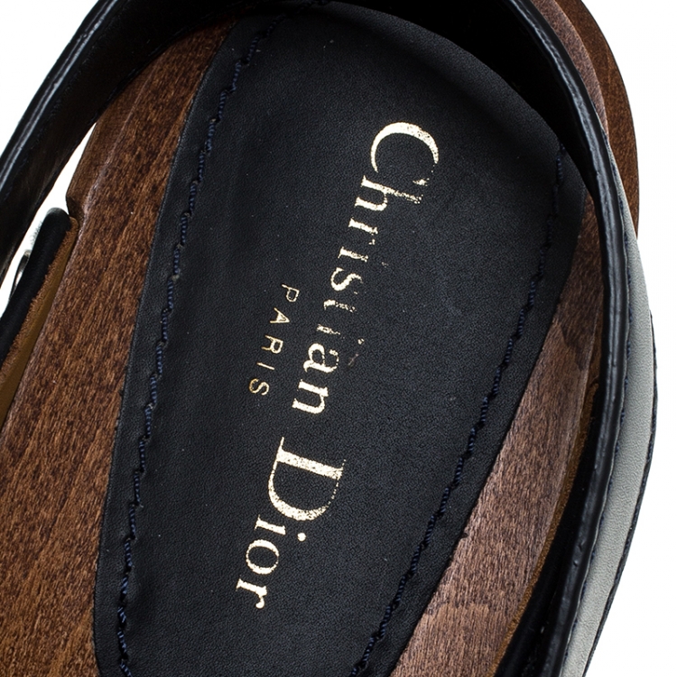 Pre Owned  Dior Beige/Blue Oblique Canvas Diorquake Slingback Clogs Size 38
