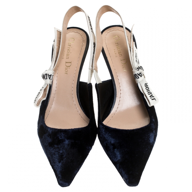 Pre Owned Dior Blue Velvet J'adior Slingback Pointed Toe Sandals Size 37
