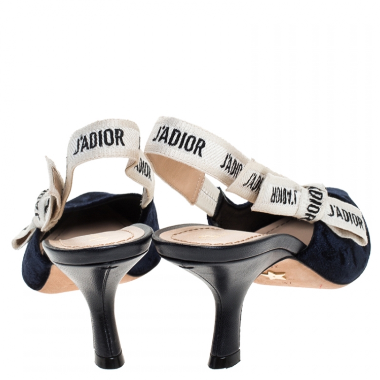 Pre Owned Dior Blue Velvet J'adior Slingback Pointed Toe Sandals Size 37
