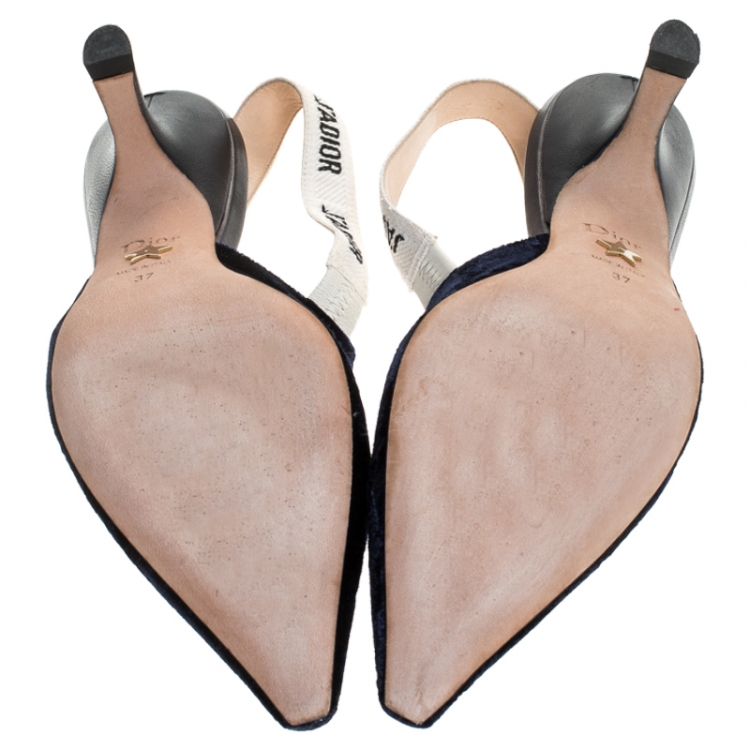 Pre Owned Dior Blue Velvet J'adior Slingback Pointed Toe Sandals Size 37