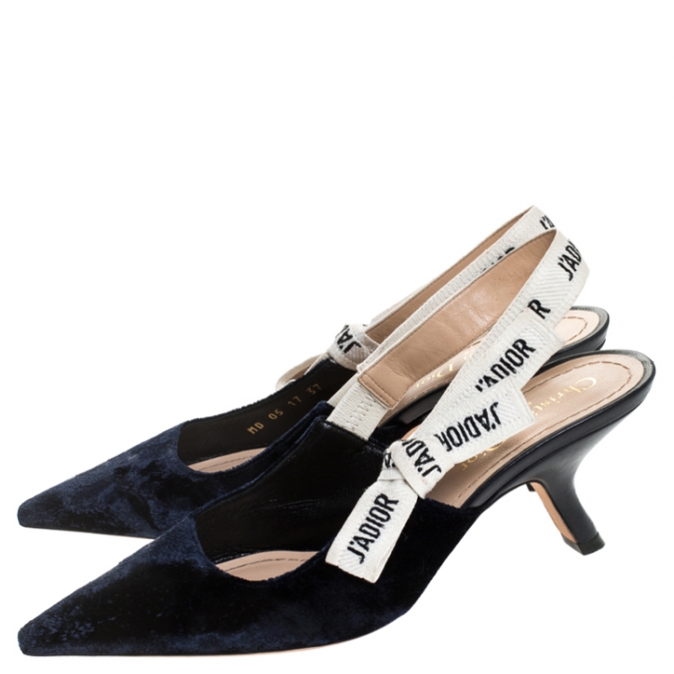Pre Owned Dior Blue Velvet J'adior Slingback Pointed Toe Sandals Size 37