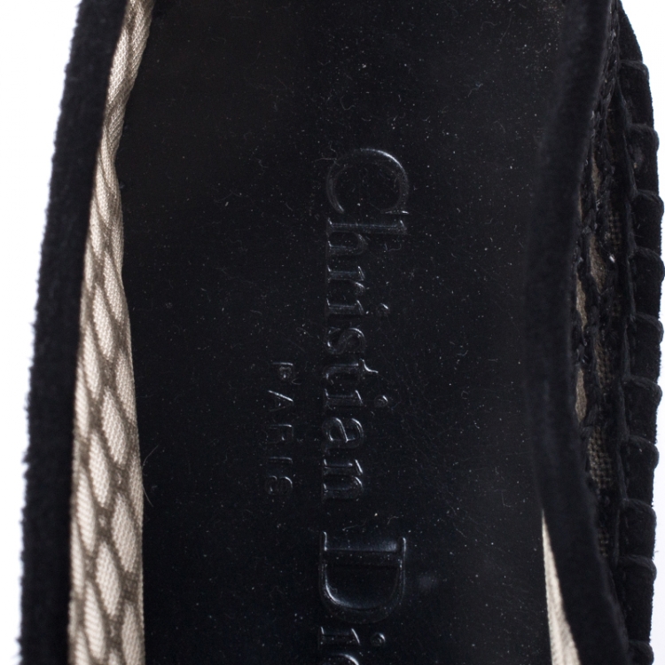 Pre Owned Dior Black Lace And Suede Trim J'adior Ballet Flats Size 39