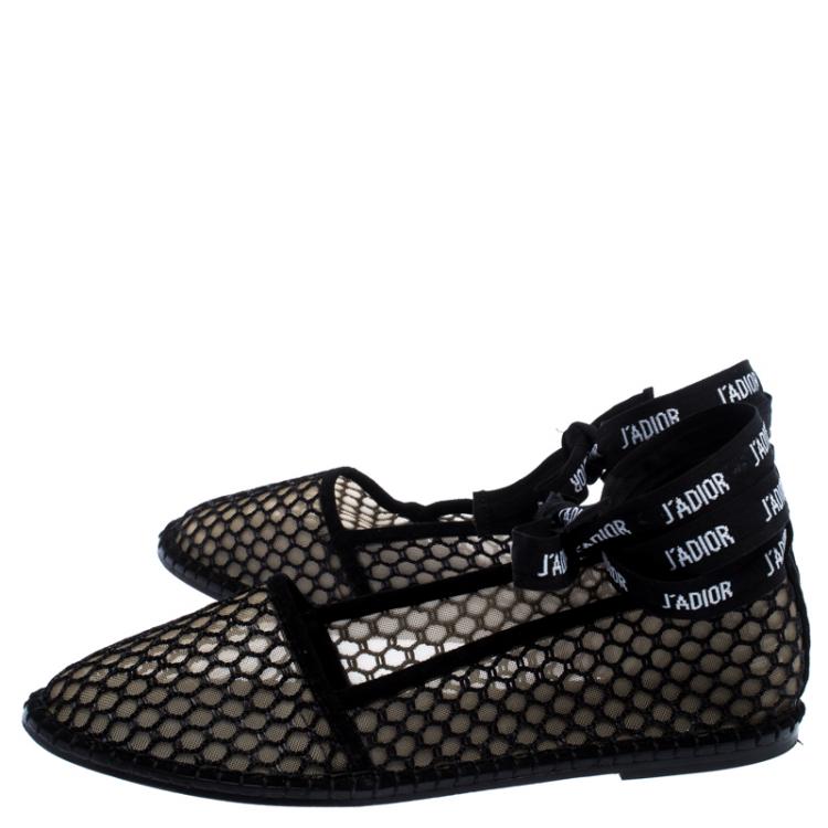 Pre Owned Dior Black Lace And Suede Trim J'adior Ballet Flats Size 39