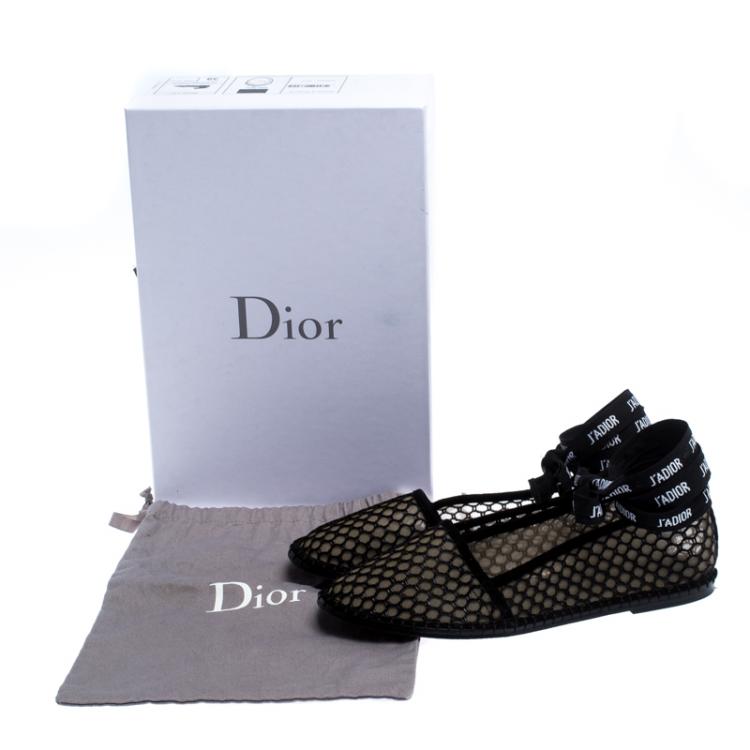 Pre Owned Dior Black Lace And Suede Trim J'adior Ballet Flats Size 39