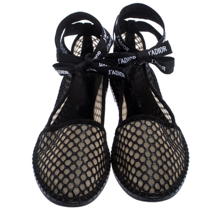 Pre Owned Dior Black Lace And Suede Trim J'adior Ballet Flats Size 39