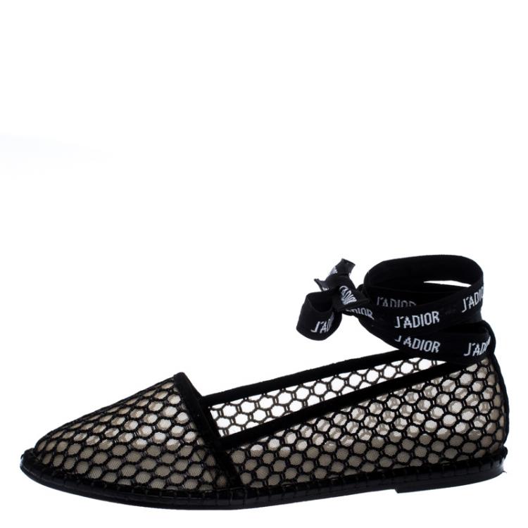 Pre Owned Dior Black Lace And Suede Trim J'adior Ballet Flats Size 39