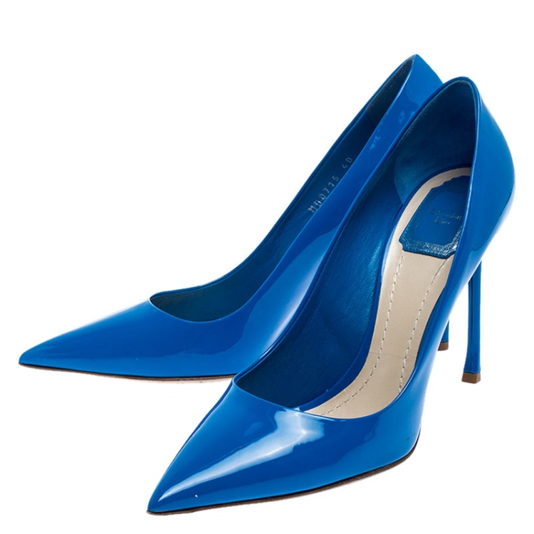 Pre Owned Dior Blue Patent Leather Pointed Toe Pumps Size 40