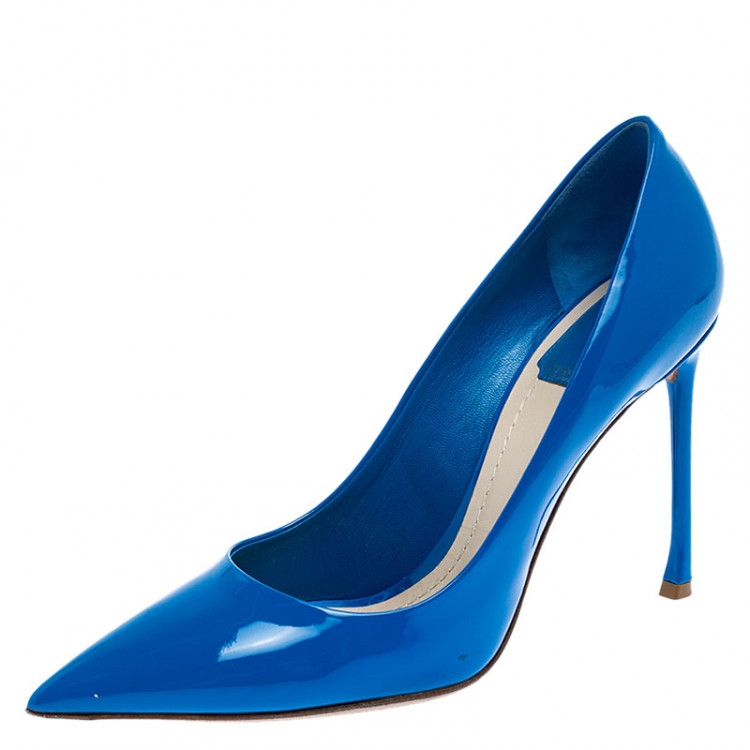 Pre Owned Dior Blue Patent Leather Pointed Toe Pumps Size 40