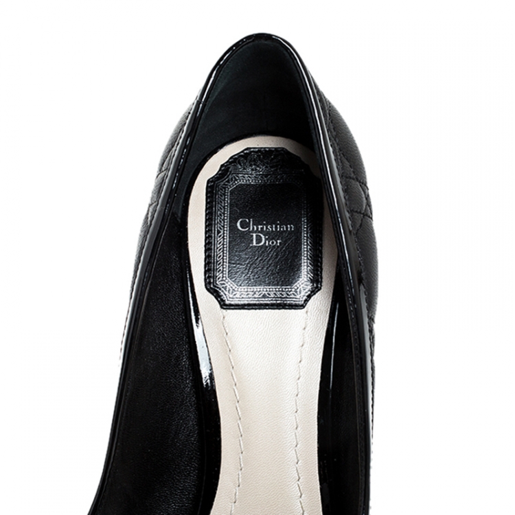 Pre Owned Dior Black Cannage Leather Bow Peep Toe Platform Pumps Size 38