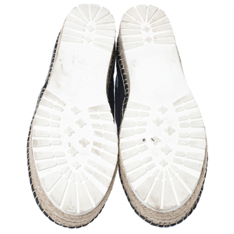 Pre Owned Dior Blue Floral Embroidery Denim Prairie Espadrille Loafers Size 38.5