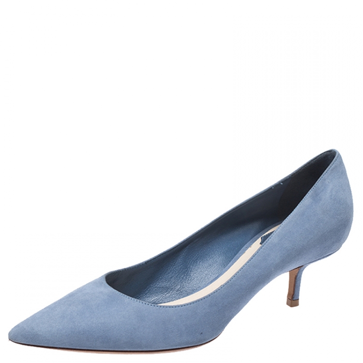 blue suede kitten heels