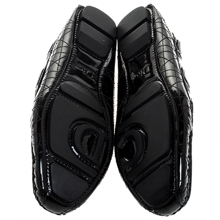 Pre Owned Dior Black Cannage Patent Leather Bow Loafers Size 37