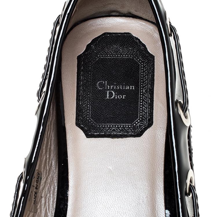 Pre Owned Dior Black Cannage Patent Leather Bow Loafers Size 37