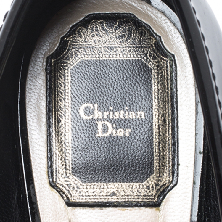 مملوكة مسبقًا Dior Black Patent Leather Bow Block Heel Square Toe Pumps Size 40