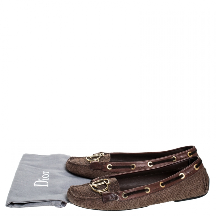 Pre Owned Dior Brown Python Leather CD Loafers Size 41