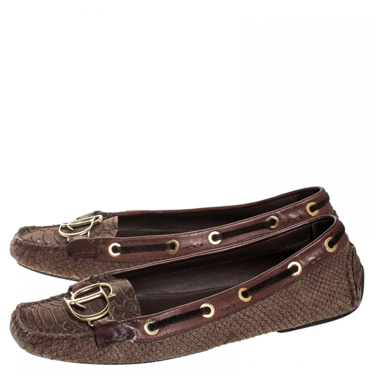 Pre Owned Dior Brown Python Leather CD Loafers Size 41