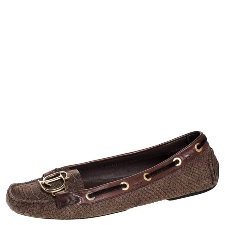 Pre Owned Dior Brown Python Leather CD Loafers Size 41