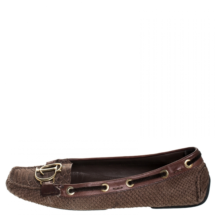 Pre Owned Dior Brown Python Leather CD Loafers Size 41