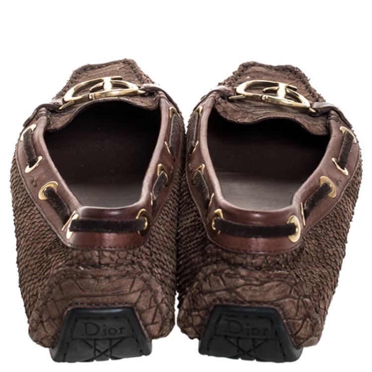 Pre Owned Dior Brown Python Leather CD Loafers Size 41
