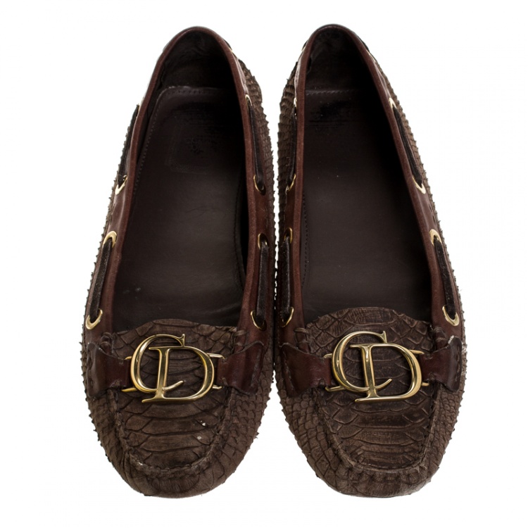 Pre Owned Dior Brown Python Leather CD Loafers Size 41