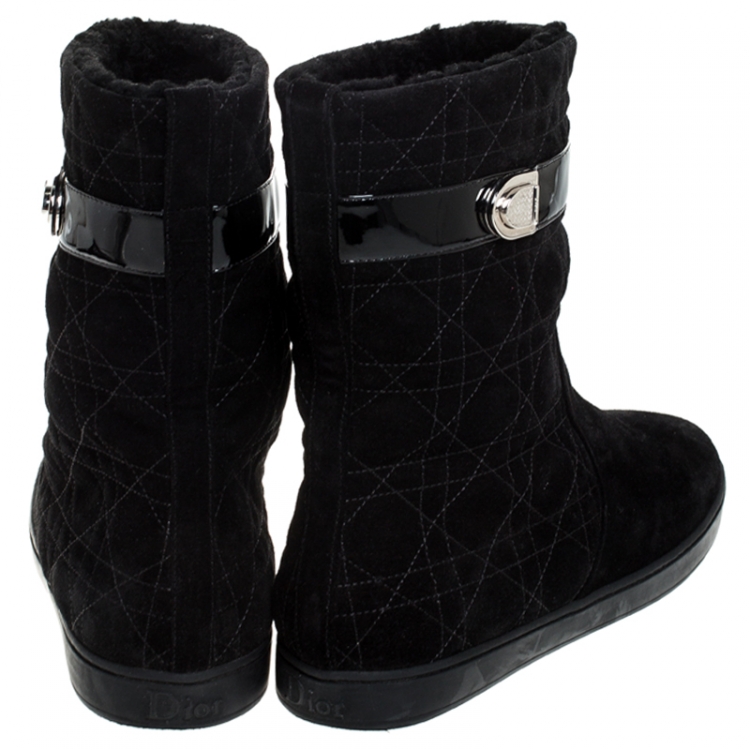 Pre Owned Dior Black Cannage Suede Fur Lined Snow Boots Size 38.5