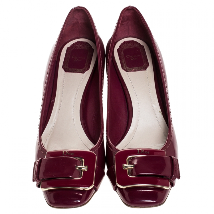 Pre Owned Dior Pink Patent Leather Metal Buckle Detail Pumps Size 40.5