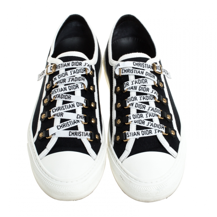 Pre Owned Dior Blue Canvas And White Cotton Trim Walk'N'Dior Low Top Sneakers Size 38