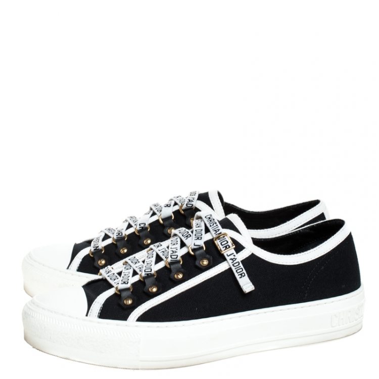 Pre Owned Dior Blue Canvas And White Cotton Trim Walk'N'Dior Low Top Sneakers Size 38