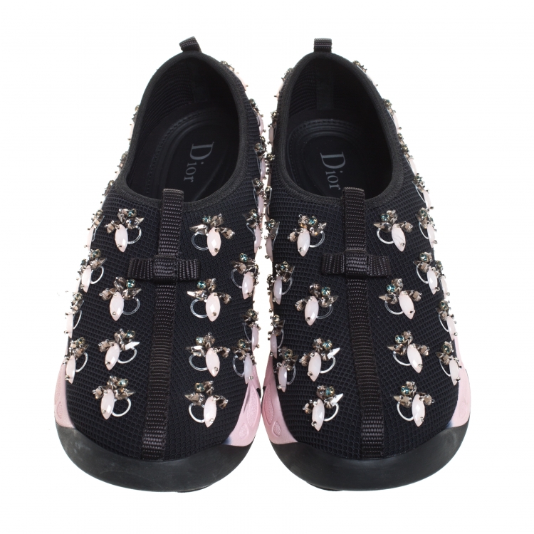 Pre Owned Dior Black Mesh Fusion Embellished Sneakers Size 40