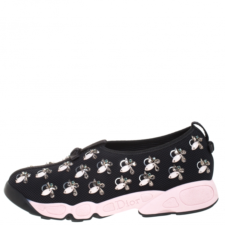 Pre Owned Dior Black Mesh Fusion Embellished Sneakers Size 40