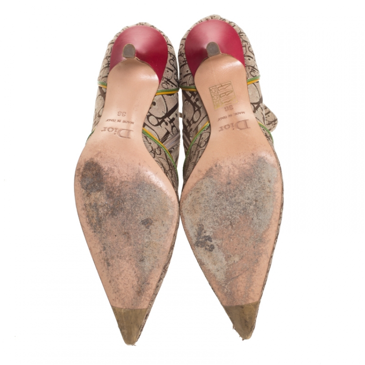 Pre Owned Dior Multicolor Monogram Canvas And Leather Piping Ankle Boots Size 36