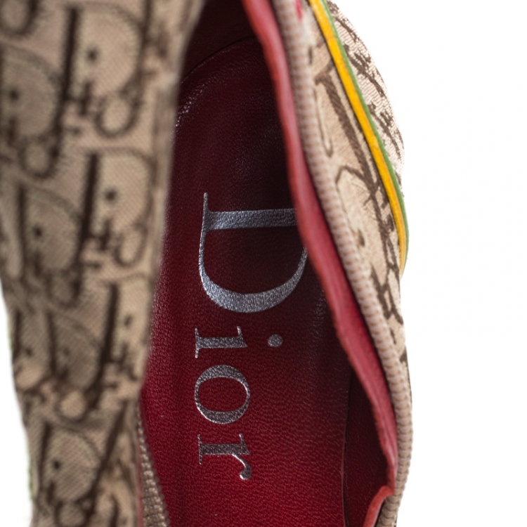 Pre Owned Dior Multicolor Monogram Canvas And Leather Piping Ankle Boots Size 36