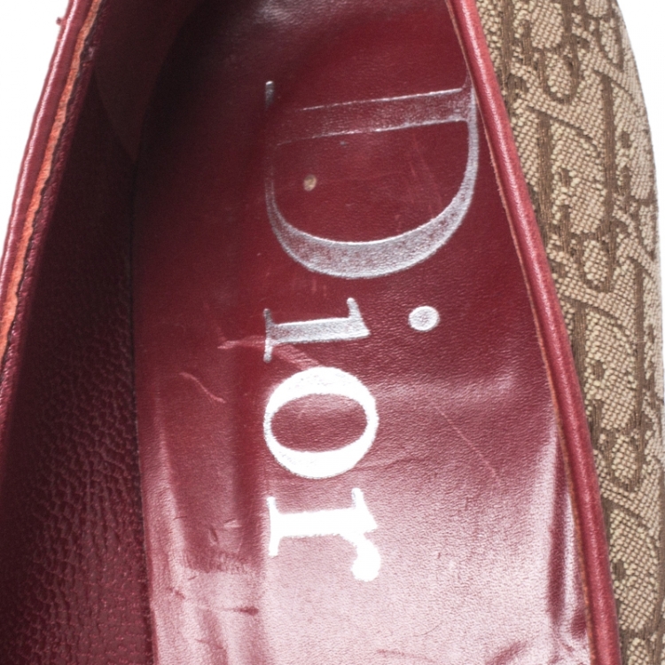 Pre Owned Dior Beige Logo Canvas and Leather Trim Pointed Toe Pumps Size 38