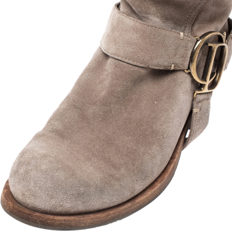Pre Owned Dior Beige Suede CD Buckle Ankle Boots Size 36