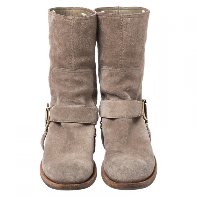 Pre Owned Dior Beige Suede CD Buckle Ankle Boots Size 36