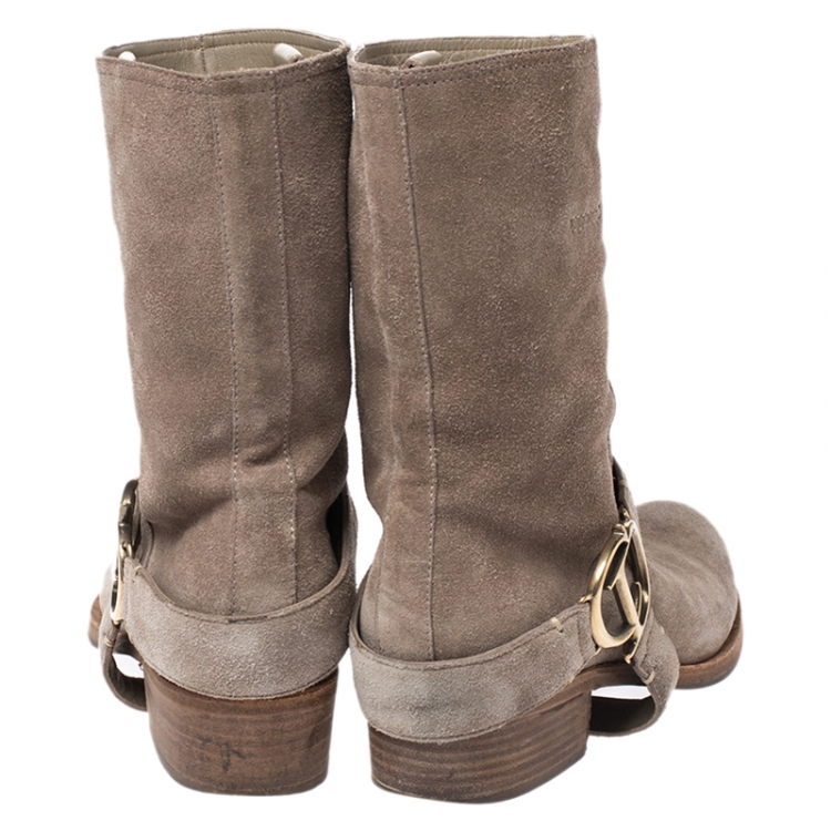 Pre Owned Dior Beige Suede CD Buckle Ankle Boots Size 36