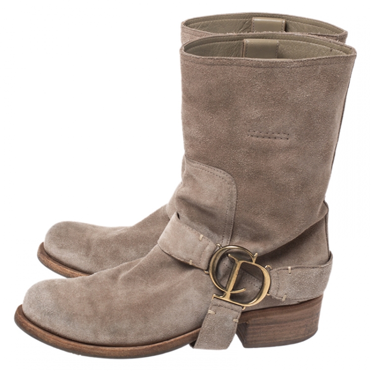 Pre Owned Dior Beige Suede CD Buckle Ankle Boots Size 36
