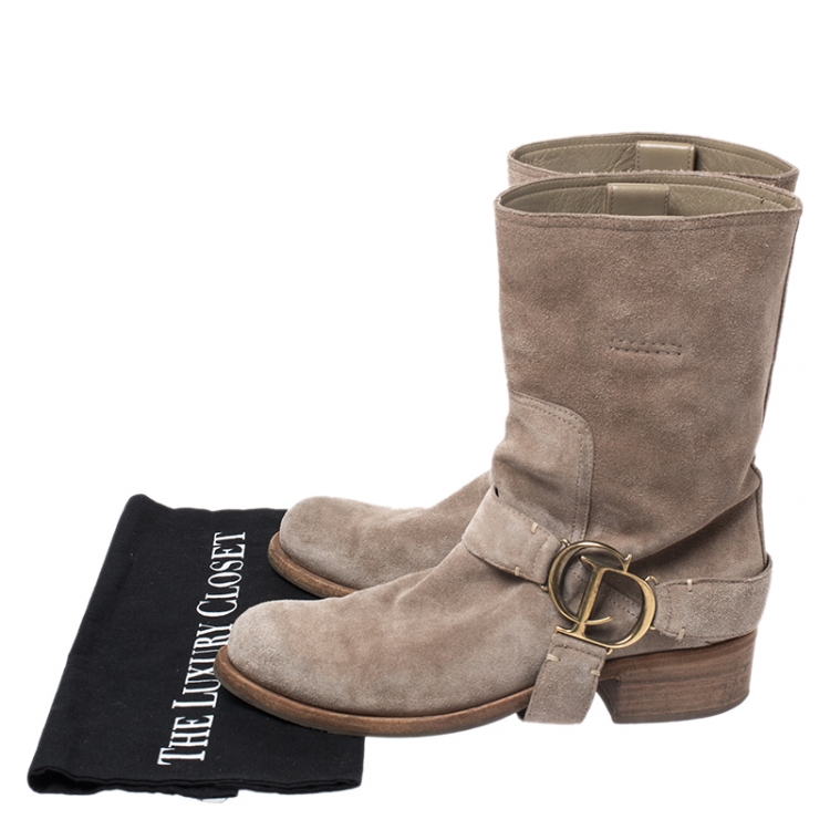 Pre Owned Dior Beige Suede CD Buckle Ankle Boots Size 36