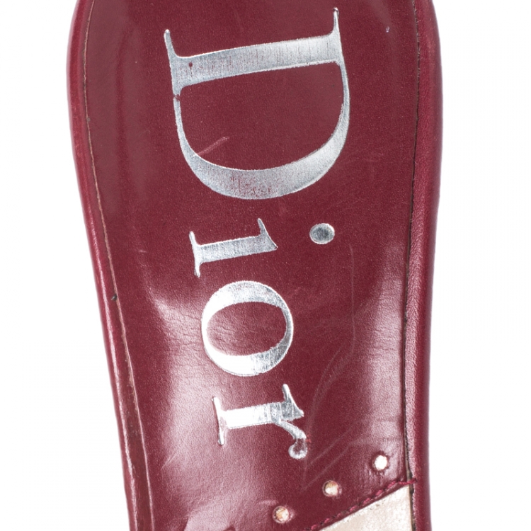 Pre Owned Dior Red Leather and Blue Canvas Monogram Pointed Toe Slide Mules Size 35