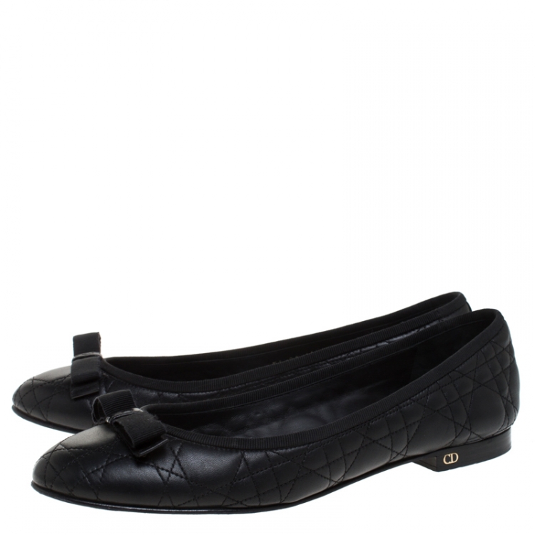 Pre Owned Dior Black Quilted Cannage Leather My Bow Ballet Flats Size 41.5