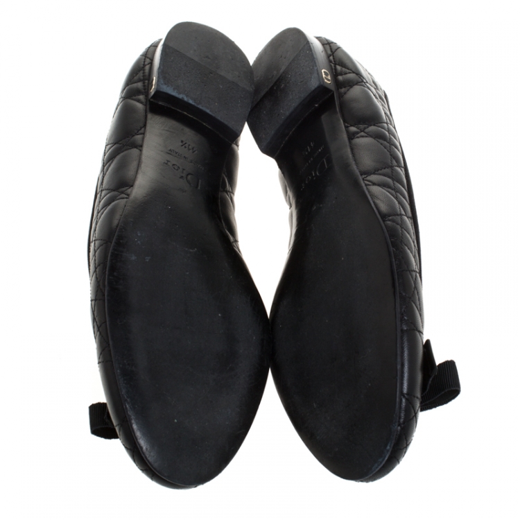 Pre Owned Dior Black Quilted Cannage Leather My Bow Ballet Flats Size 41.5