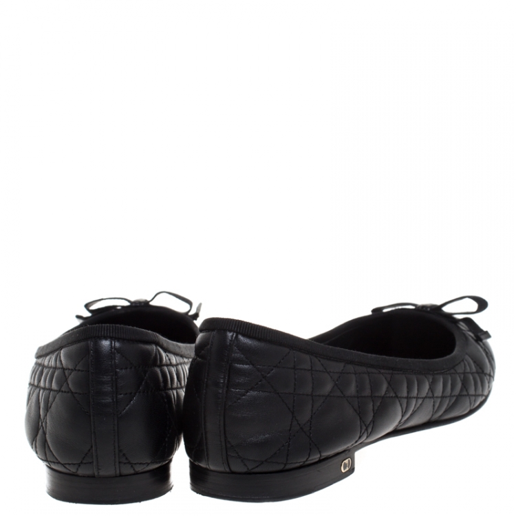 Pre Owned Dior Black Quilted Cannage Leather My Bow Ballet Flats Size 41.5