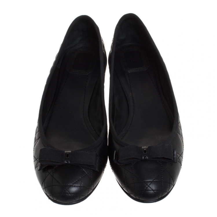 Pre Owned Dior Black Quilted Cannage Leather My Bow Ballet Flats Size 41.5