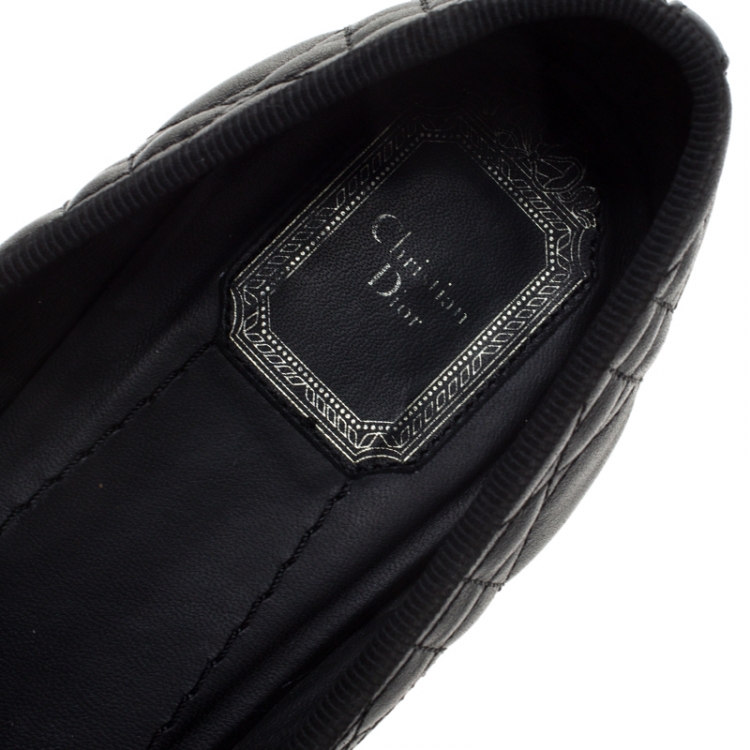Pre Owned Dior Black Quilted Cannage Leather My Bow Ballet Flats Size 41.5